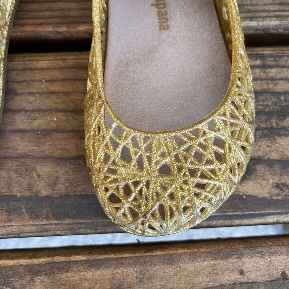 Mini Melissa + Campana Gold Glitter Zig Zag Mary Jane Shoes Toddler Girls Size 9 - Picture 5 of 12